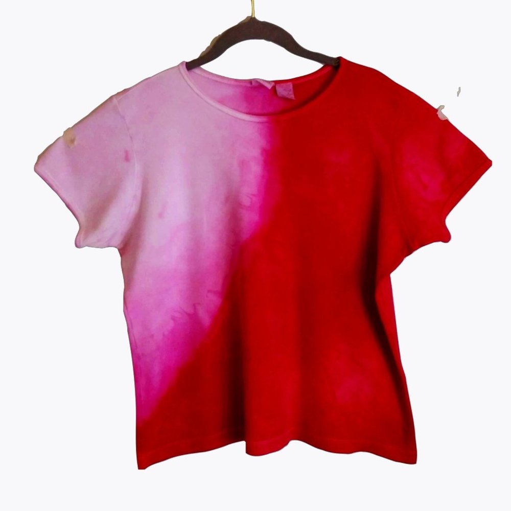 Hand Dipped Ombre Dyed Vintage CHEROKEE Short Sleeve Tee Cherry Red/White XL